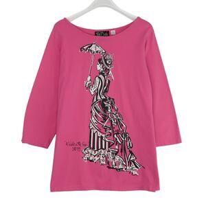 1980s Vintage Bob Mackie A Walk In The Park Pink Graphic Shirt Medium